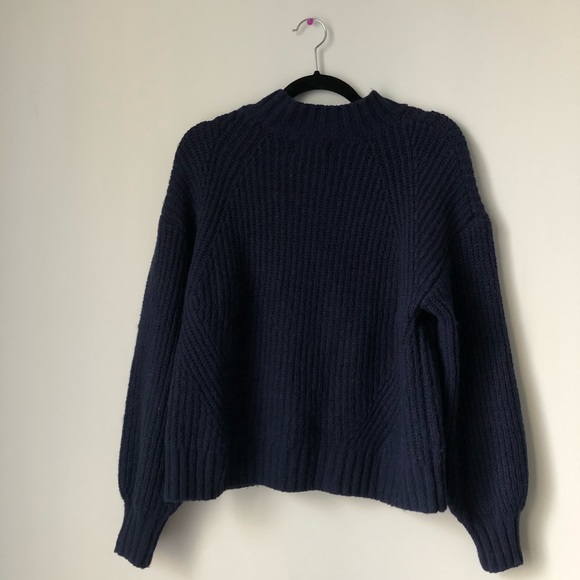 Navy mock neck knit sweater - Picture 2 of 4